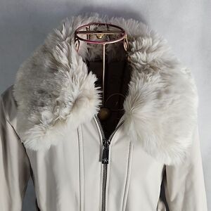 Guess Faux Fur Collar Winter White Trench Coat Detachable Scandi Girl